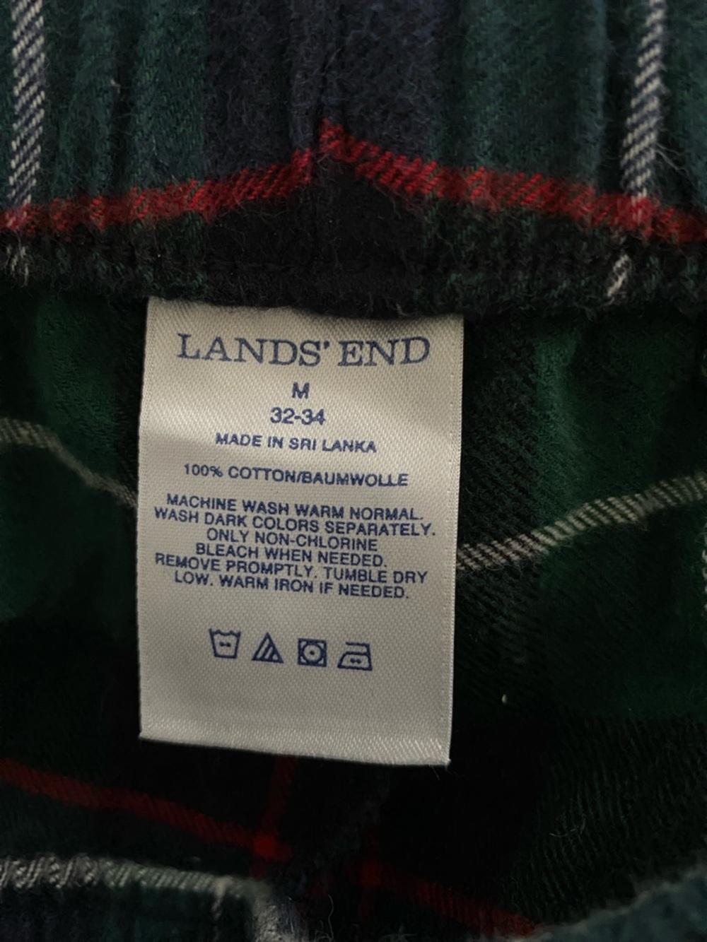 Lands' End Dark Green Plaid Cotton Flannel Pajama Pants like new!